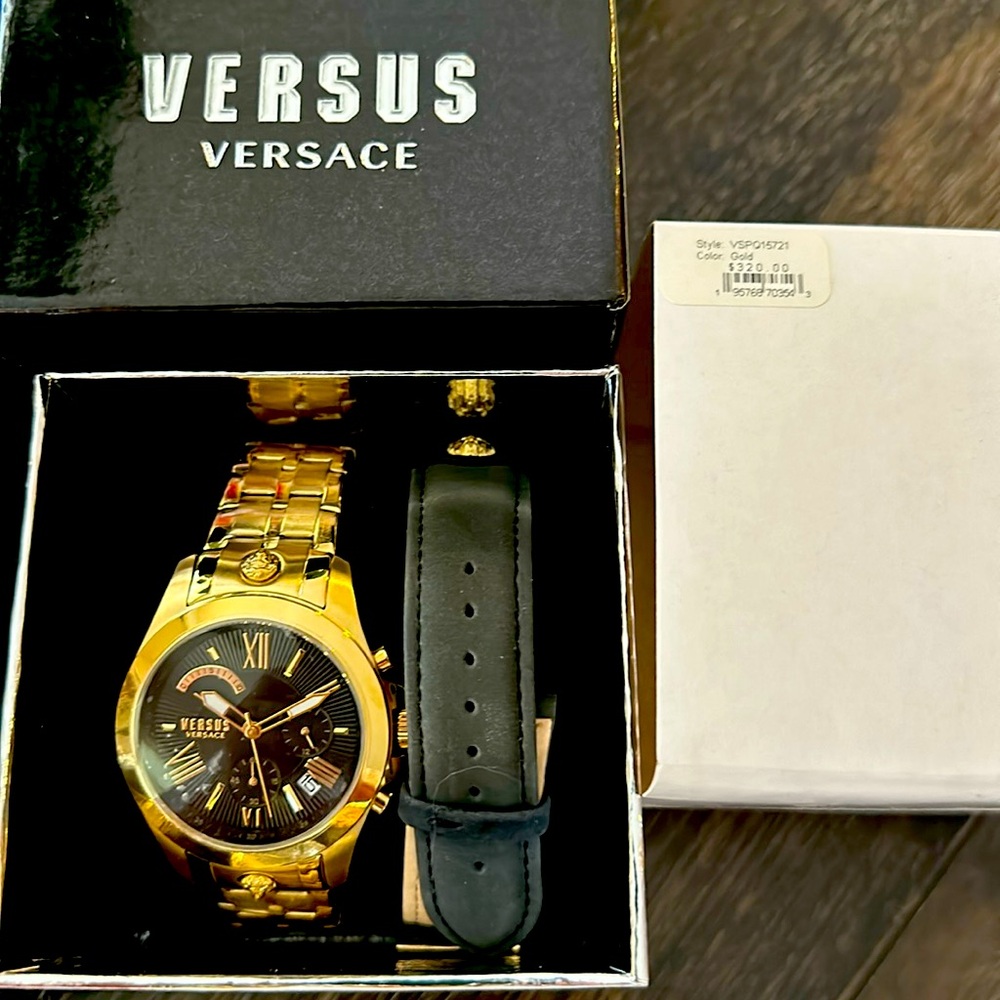 Versace men’s watch gold with additional leather band.